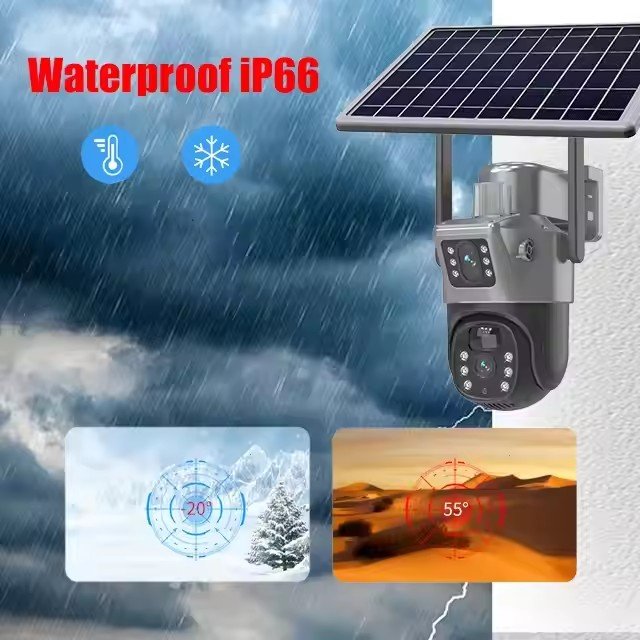 Solar Powered Panels 4g Sim Card/Wifi Surveillance Wireless Home Security Network Cctv System Outdoor Dual Lens Wifi Ip Camera