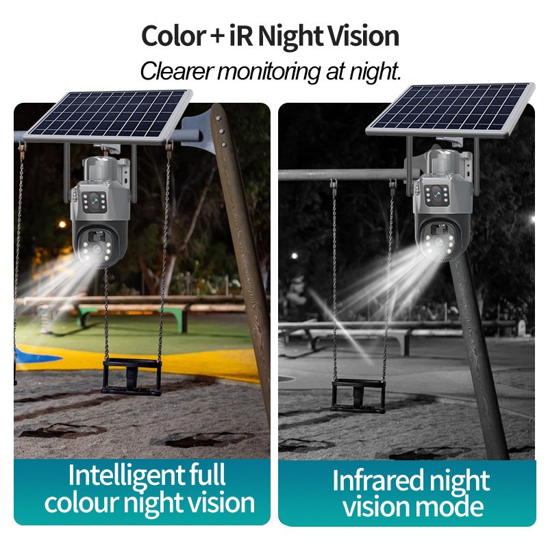 Solar Powered Panels 4g Sim Card/Wifi Surveillance Wireless Home Security Network Cctv System Outdoor Dual Lens Wifi Ip Camera