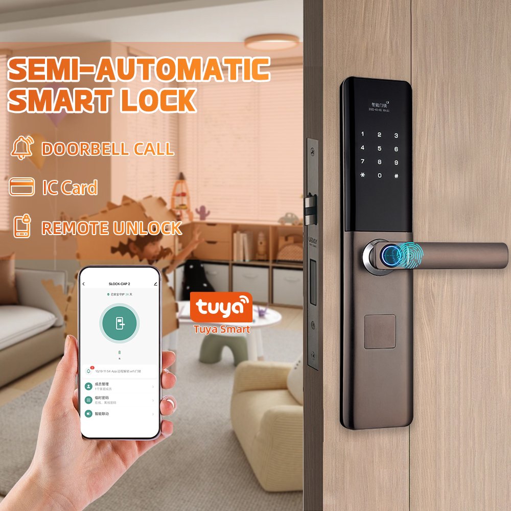 HJD Smart Tuya Keys Camera Bluetooth Keyless Smart Home Lock WiFi Camera Access Control Cards Cat Eye Semi-automatic Smart Lock