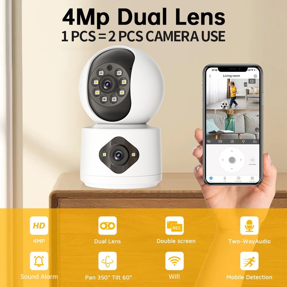 Dual Lens 1080P 4MP Full HD Home Indoor WiFi Smart Video Camera Surveillance Network PTZ IP CCTV Camera 360 WiFi Security Camera