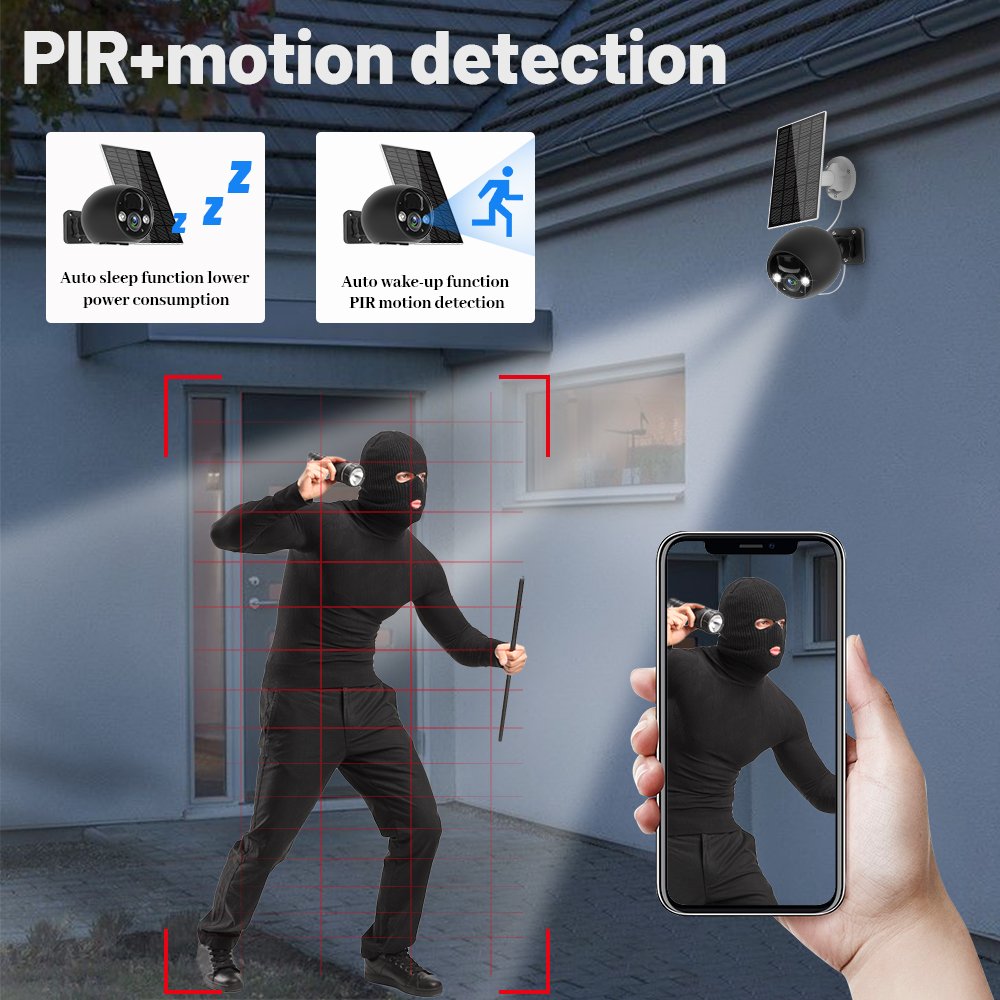 WESECUU Wifi Wireless Solar Power Camera SD Card Slot CCTV Security IP Camera Outdoor Support 128G Memory Card Nvr Wireless Kit