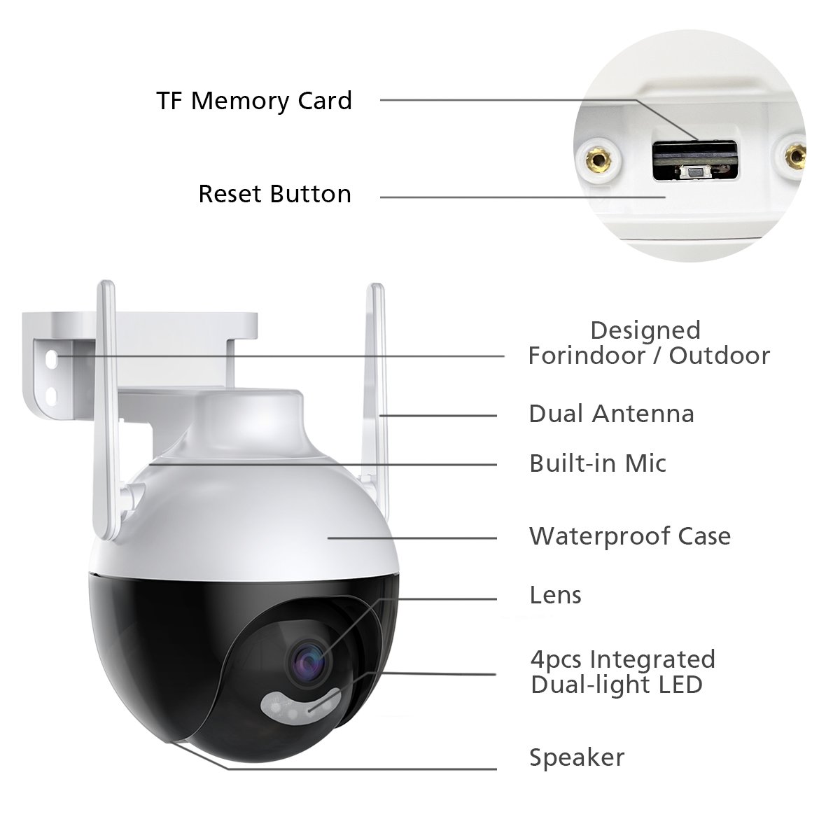 4MP 2.4GHZ WiFi Wireless Security Cameras Motion Detection Alarm 2-Way Talk 24/7 SD Storage 2K Outdoor PTZ 360 Security Camera