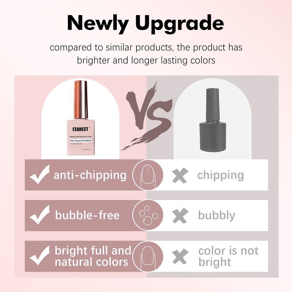 FZANEST Vegan Gel Polish With Logo One Step Gel Nail Polish Brands Best With Chrome Base Top Nail Art At Home Starter Manicure