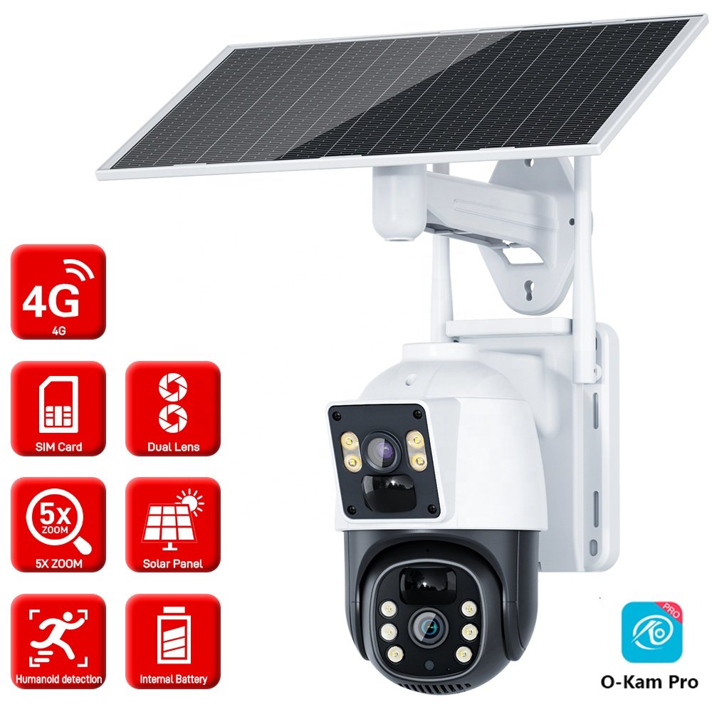 Waterproof Outdoor 2K HD Dual Lens Human Detection 5X Zoom Battery Powered solar wireless cctv camera system surveillance