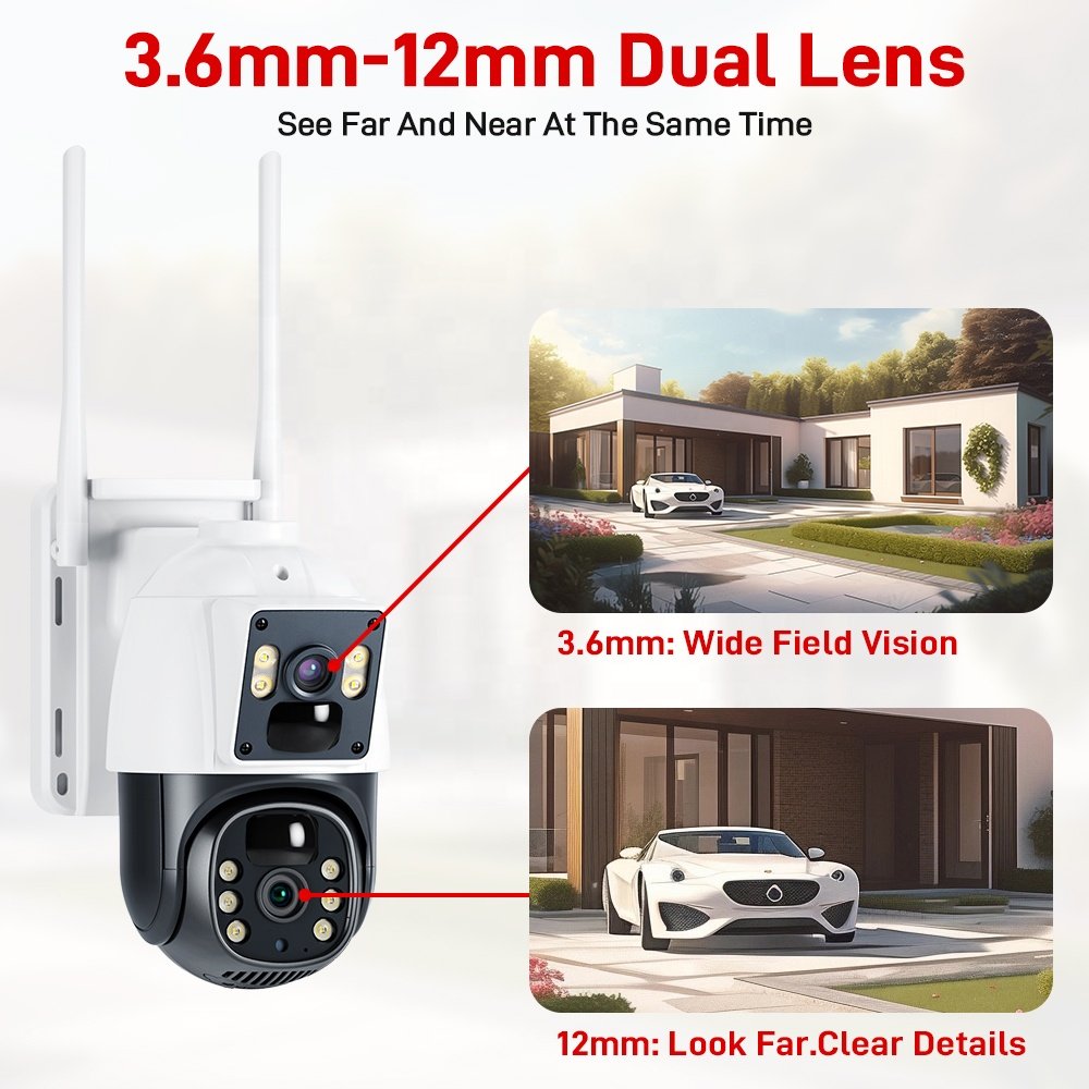Waterproof Outdoor 2K HD Dual Lens Human Detection 5X Zoom Battery Powered solar wireless cctv camera system surveillance