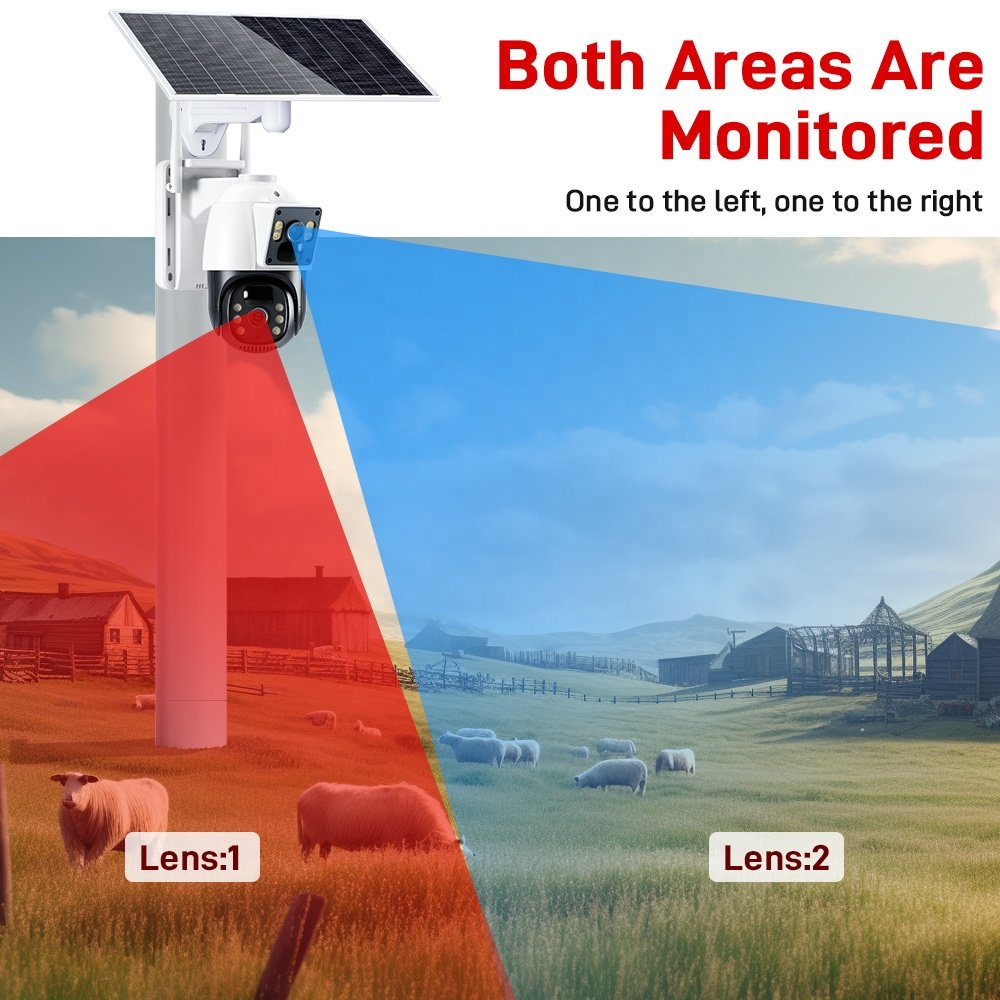 Waterproof Outdoor 2K HD Dual Lens Human Detection 5X Zoom Battery Powered solar wireless cctv camera system surveillance