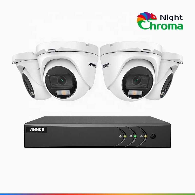 NightChroma 8CH H.265+ DVR Security Camera System 4pcs 2MP 1080P Outdoor IP67 Weatherproof CCTV Cameras