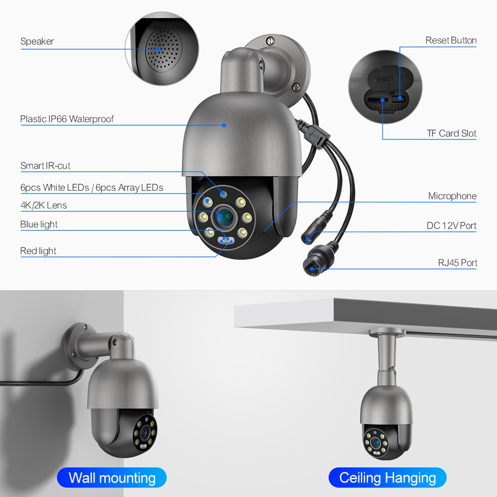 4K PTZ Ip CCTV Camera Security System 8 Channel Security Camera Outdoor Surveillance Systems