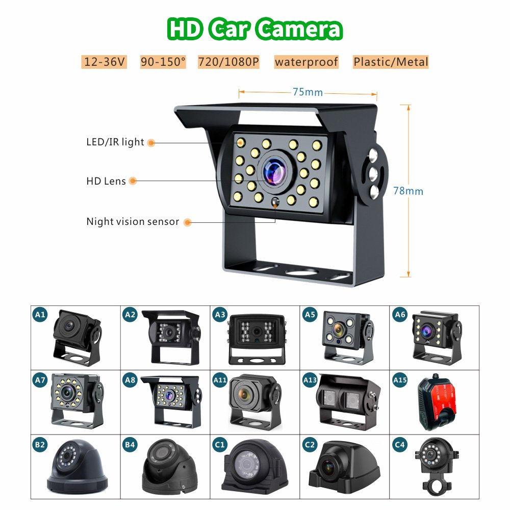 Waterproof Night Vision Camera LCD Display Monitors DVR Video Recorder Surveillance System Car CCTV 360 Dashcam For Truck Bus RV
