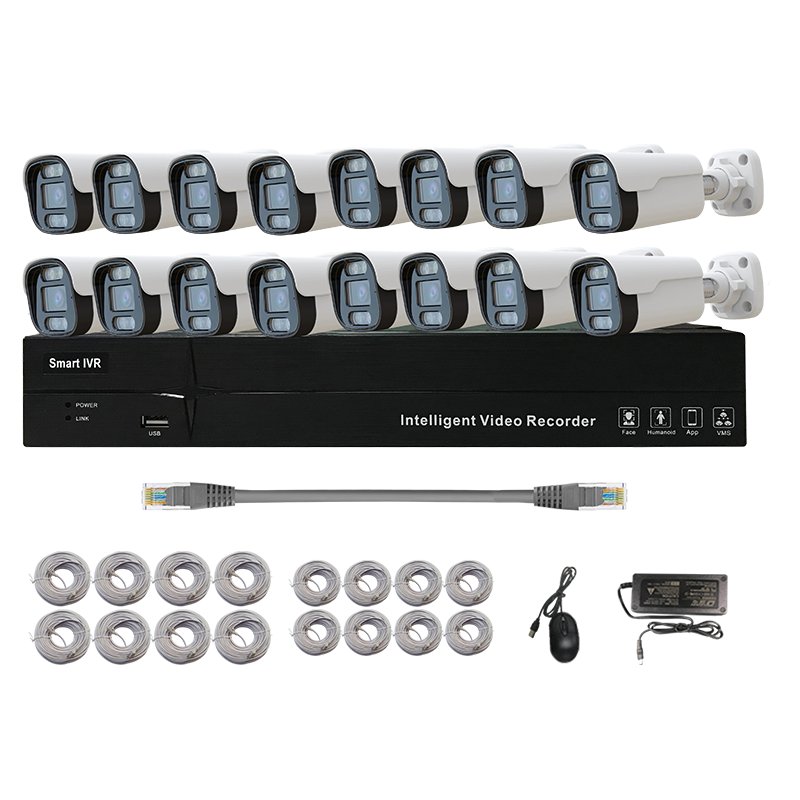 16 Channel 4K 8MP IP Cameras Set Two Way Audio Intelligent Bullet Network Camera CCTV System Waterproof AI POE NVR Kit