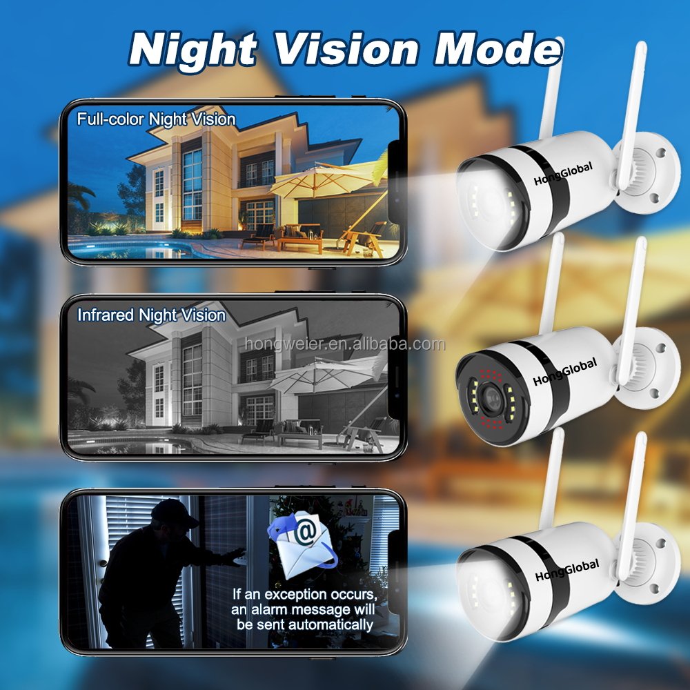 HongGlobal 3MP Video Wireless 4CH IP CCTV Home Security NVR Camera Set Kit Surveillance System WiFi Wireless CCTV Camera System