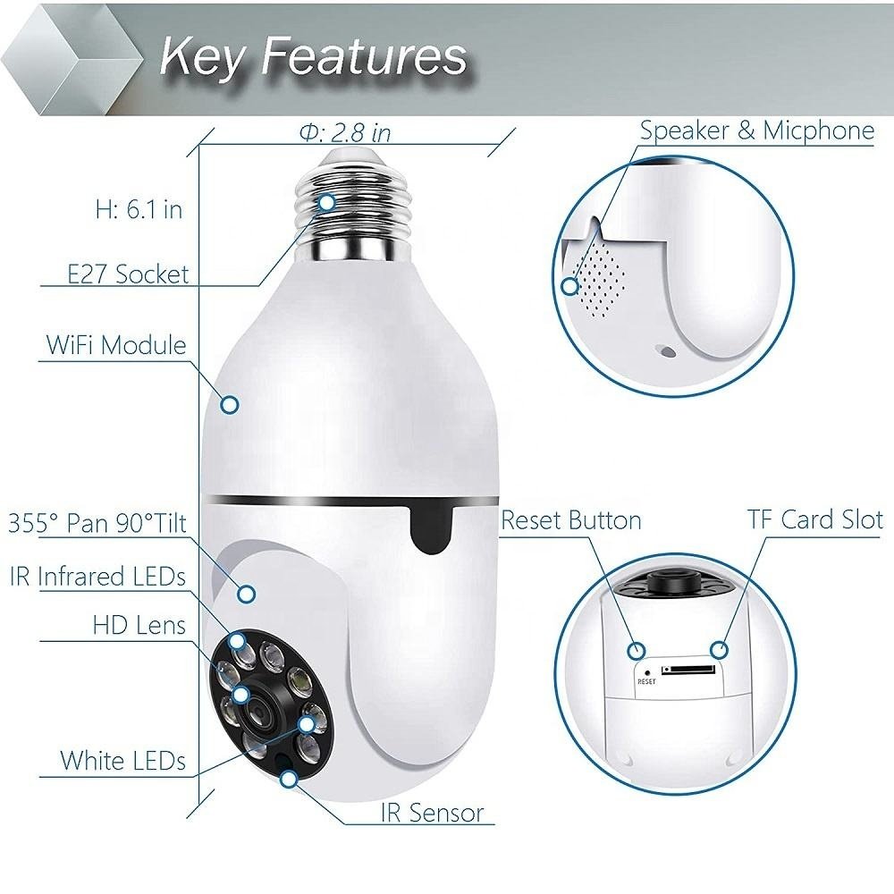 Factory price Dual lens 2MP Smart home Camera light socket 1080P Spotlight Light Bulb Camera 360 Degree Wireless wifi camera