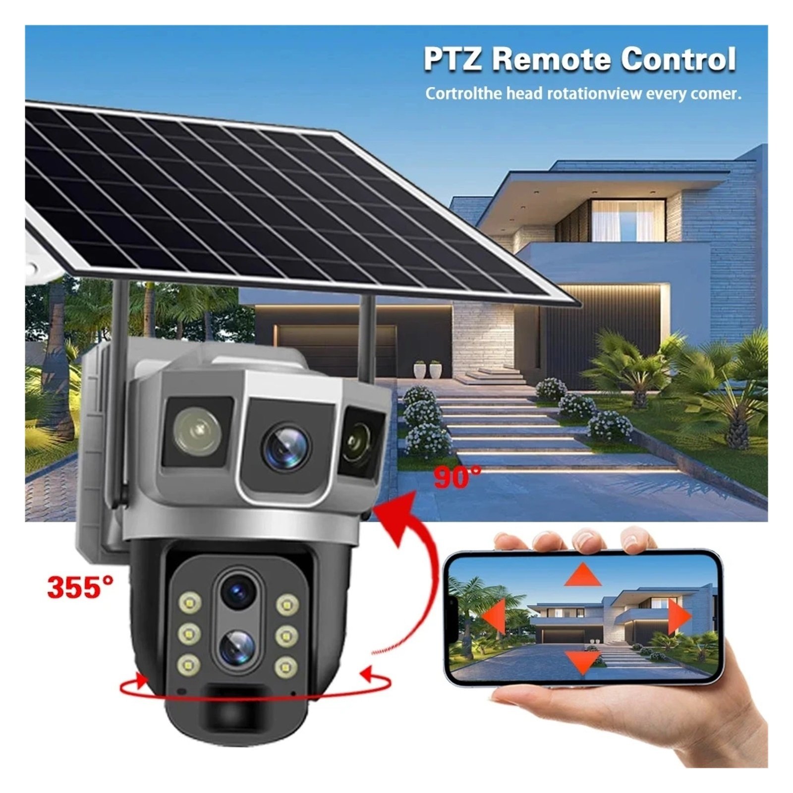Senhuo 12MP 3 lens 4G Solar outdoor waterproof PTZ IP CCTV video HD Smart Home Security 360 surveillance camera