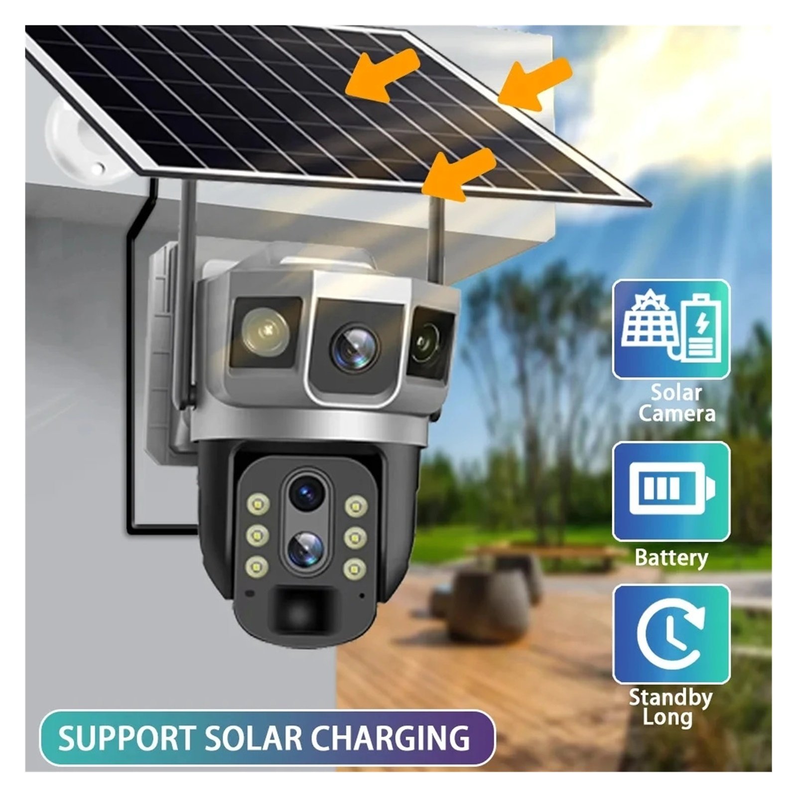 Senhuo 12MP 3 lens 4G Solar outdoor waterproof PTZ IP CCTV video HD Smart Home Security 360 surveillance camera