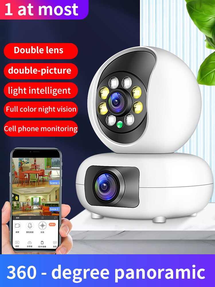 Cheapest High Quality NVR Indoor Camera Security System Baby Monitor Surveillance Wireless Dual Lens Smart Home Cloud 1/3" CMOS
