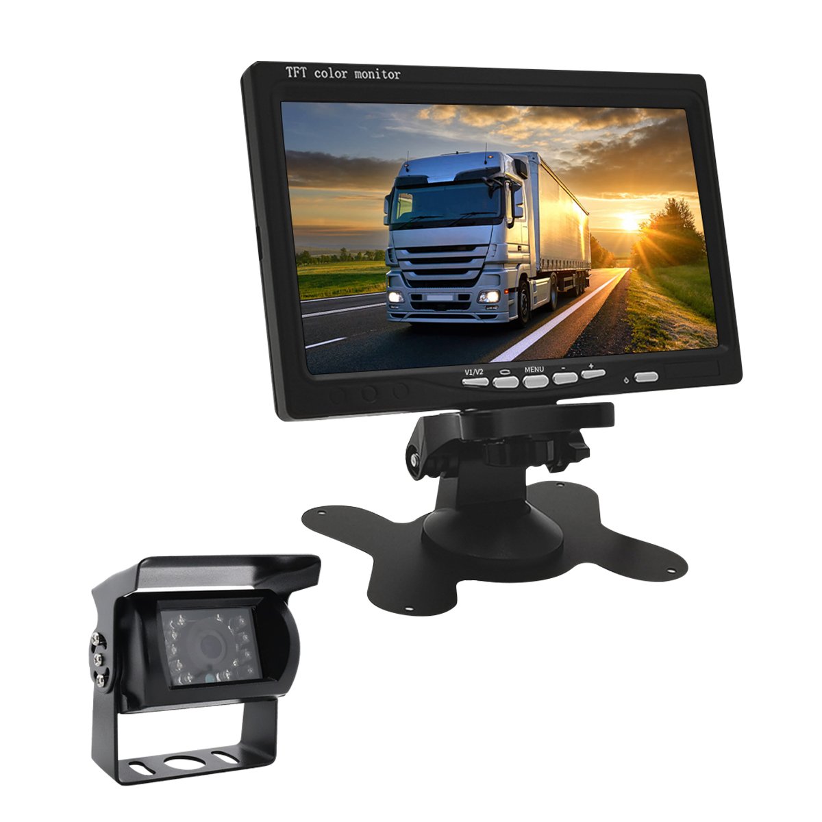 Vehicle Backup Rear View Car Camera system HD Rear Camera 7" IPS 2CH Monitor with 4 Pin 15m Cable for Trailer RV Camper Truck
