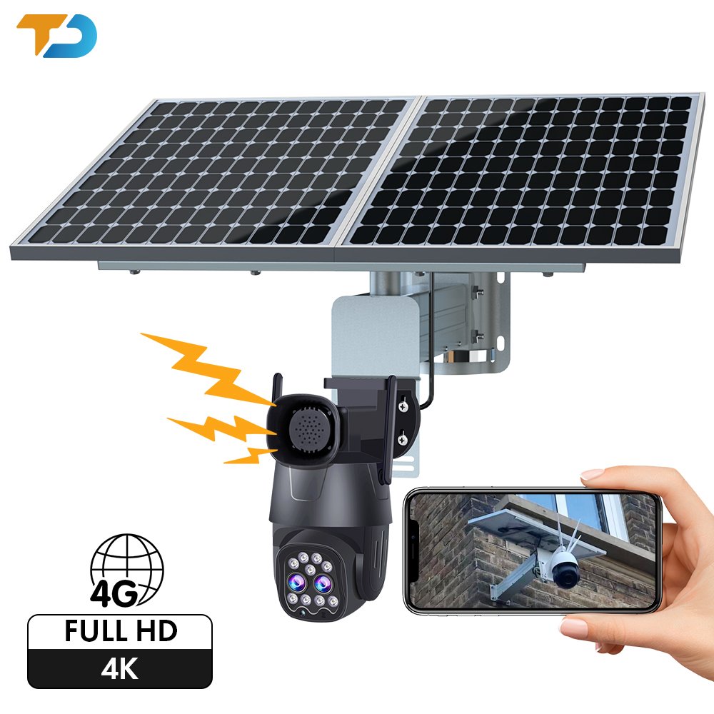 TecDeft HD 10x optics Zoom Dual Lens 4mp+4mp Solar PTZ 4G Sim Card Two-way Audio Cctv Security Camera Speaker System Solar Power