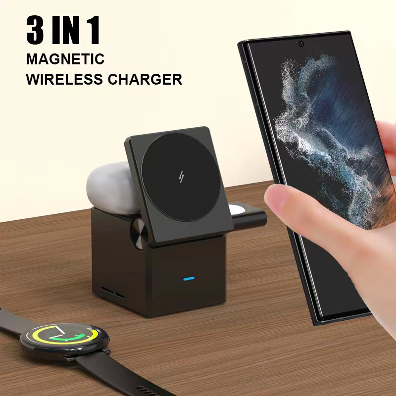 desktop folding magnetic three-in-one wireless charger Mobile phone magnetic wireless charging multi-functional desktop stand
