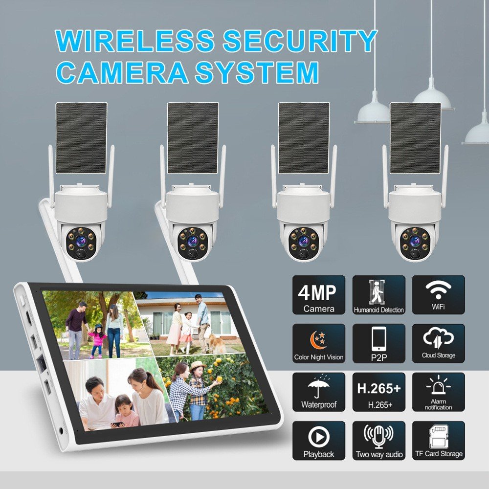OEM 10.1'' DVR PTZ WIFI Camera Kits System 4MP Dome Bullet Turret POE IP Security CCTV Camera Solar Powered Network Camera