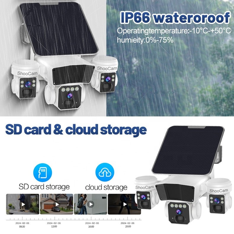 Outdoor 12MP 4G Solar Camera 3lens 3screen Motion Detection PTZ 360 CCTV Security Cameras Night Vision 6K Wifi solar Camera