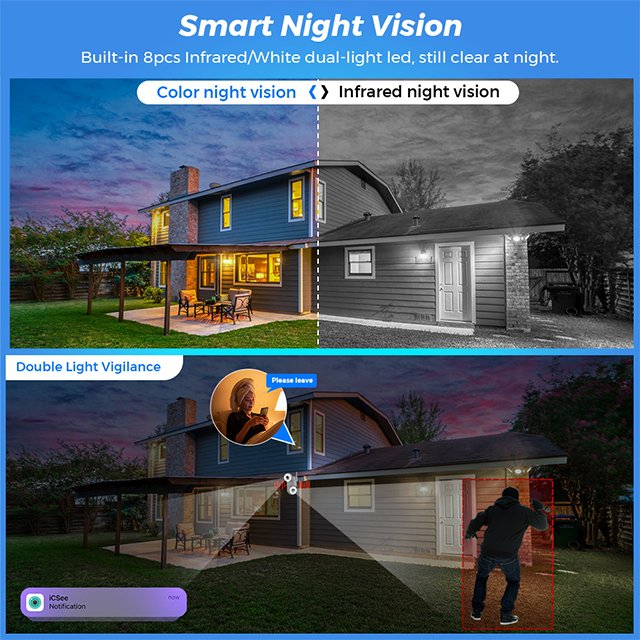 ICSEE 8MP Wireless Outdoor IP Camera Smart Home Security Protection with Two-Way Audio and Wifi Network Surveillance Cameras