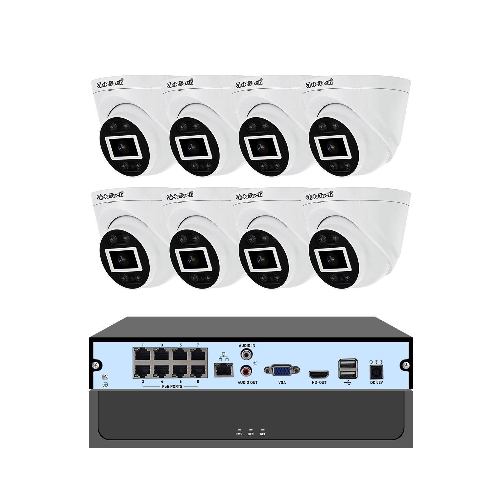 JideTech POE CCTV Camera System Outdoor 5MP Security Camera Systems IP Surveillance Camera with 8 Channel NVR