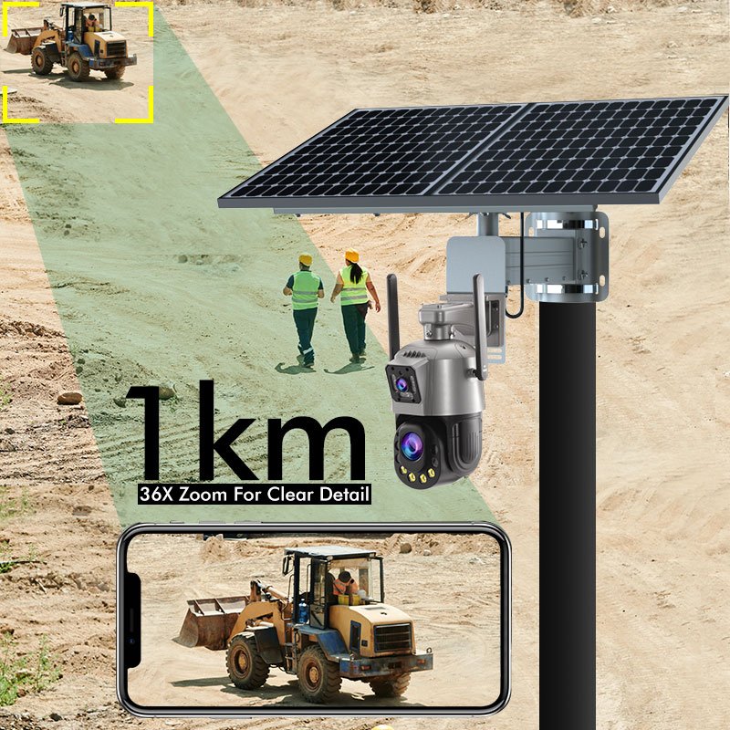 TecDeft 8MP 36x Optical Zoom Solar PT Lte 4g Camera Outdoor Dual Lens Ip Video Surveillance Powered Solar 4g Farm Cctv Camera