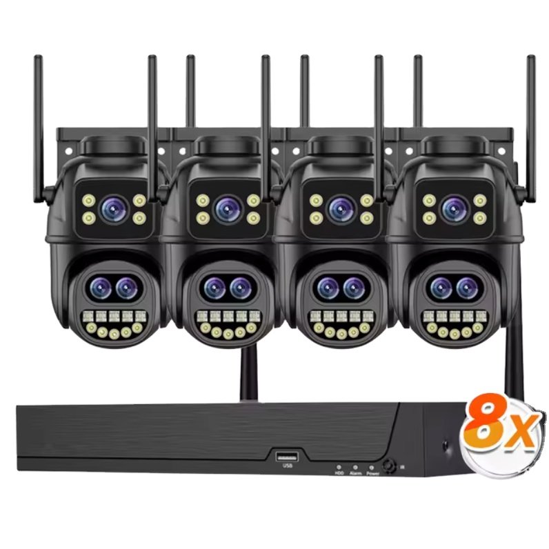 ICsee 9MP Wifi PTZ IP Security Camera Kit 8x Zoom 4CH Wireless NVR Outdoor Color Night Vision CCTV Video Surveillance Kit 4CH