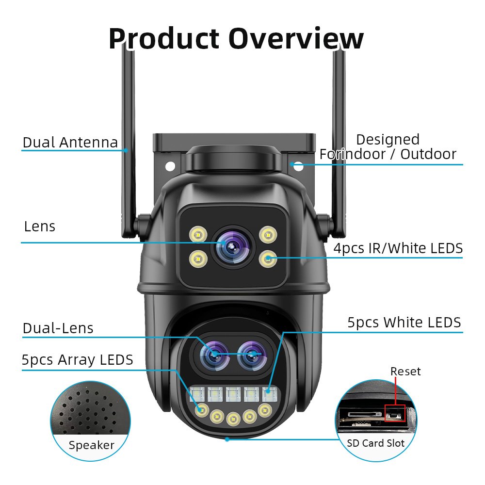 ICsee 9MP Wifi PTZ IP Security Camera Kit 8x Zoom 4CH Wireless NVR Outdoor Color Night Vision CCTV Video Surveillance Kit 4CH