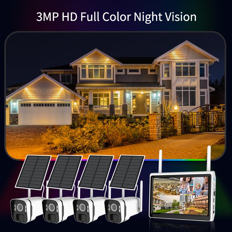 Free Cloud Storage Security System Video Solar Camera Surveillance Camera Kit Wireless CCTV WIFI Nvr Kits Solar Camera