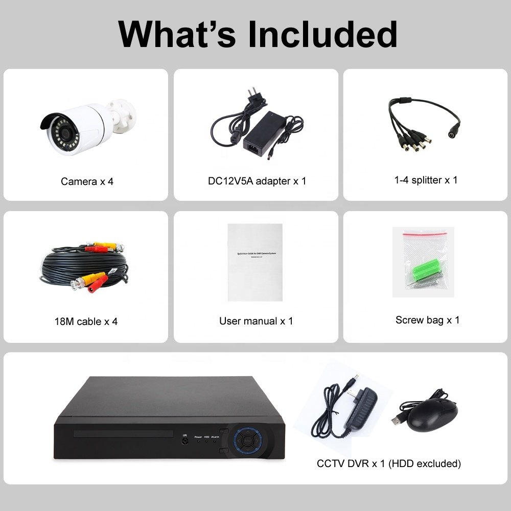 Waterproof IR night vision cctv camera dvr system 4ch analog HD AHD 1080P 2MP surveillance system outdoor