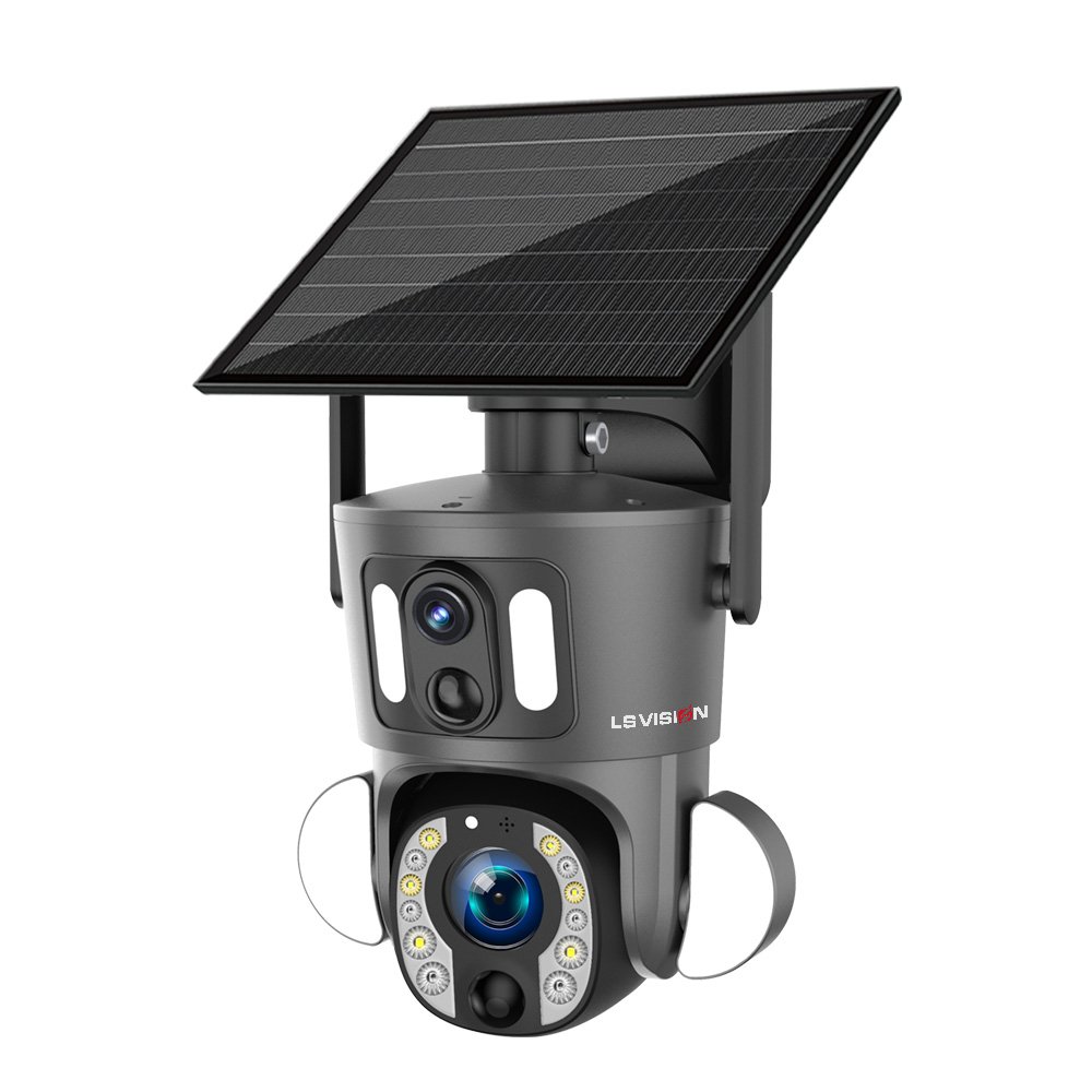 LS VISION 2023 New 4G Sim Card Outdoor Security Aurora Series Dual Lens PTZ Solar Camera with Street Light