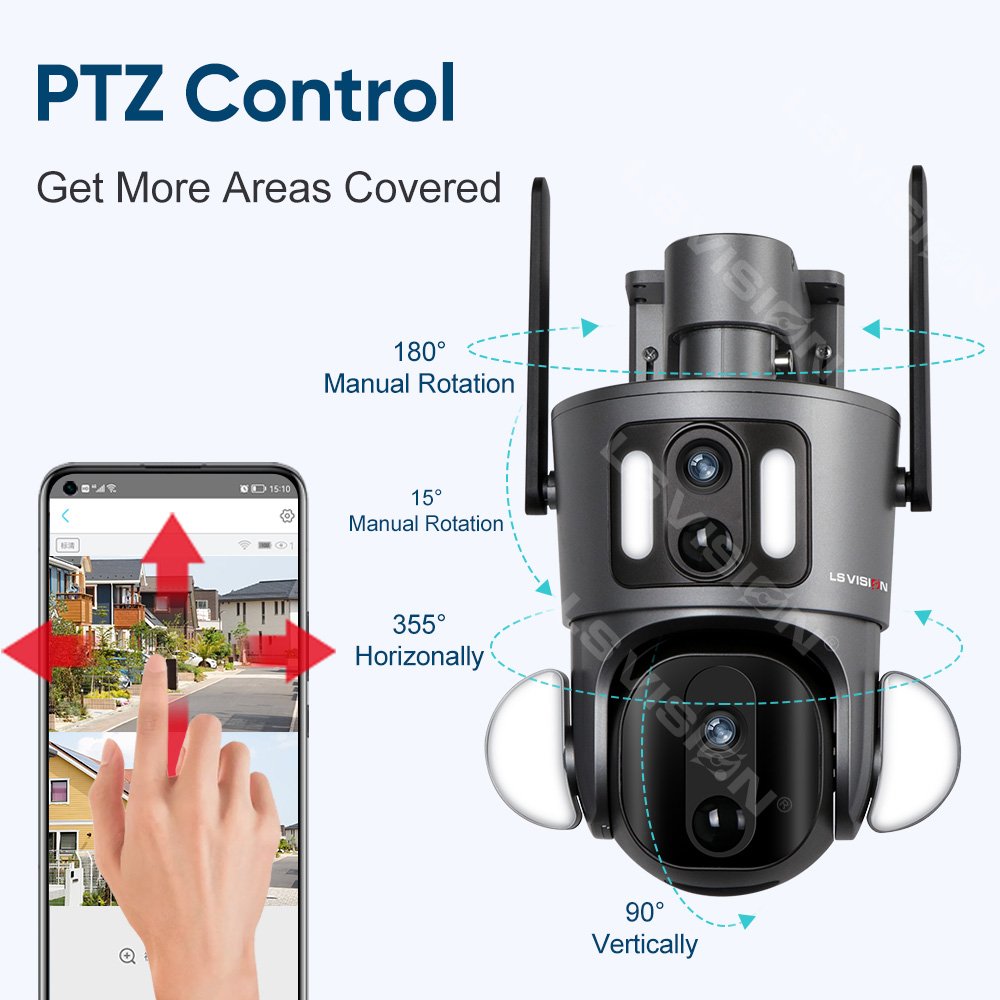 LS VISION 2023 New 4G Sim Card Outdoor Security Aurora Series Dual Lens PTZ Solar Camera with Street Light