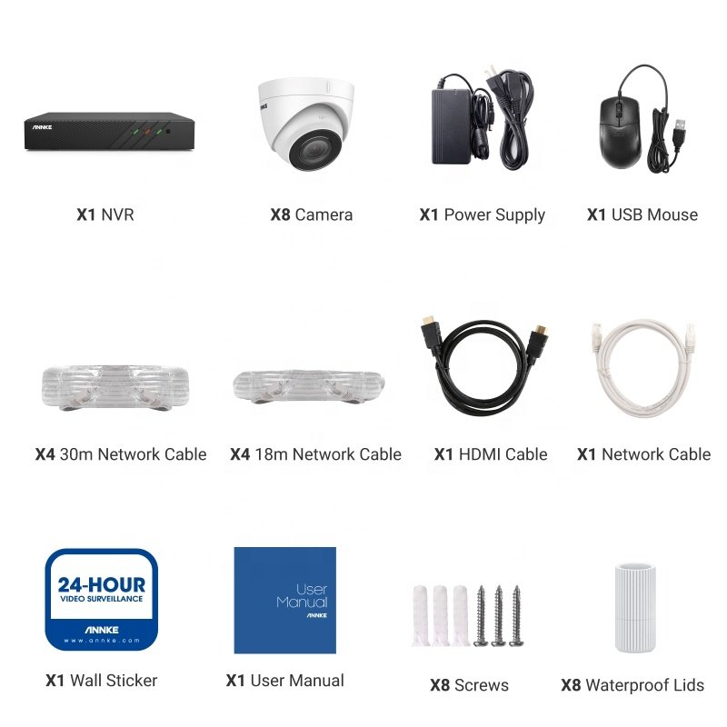 ANNKE 5MP 8CH H.265+ PoE NVR Audio Recording Security Camera System 8pcs IP Outdoor Waterproof CCTV Camera
