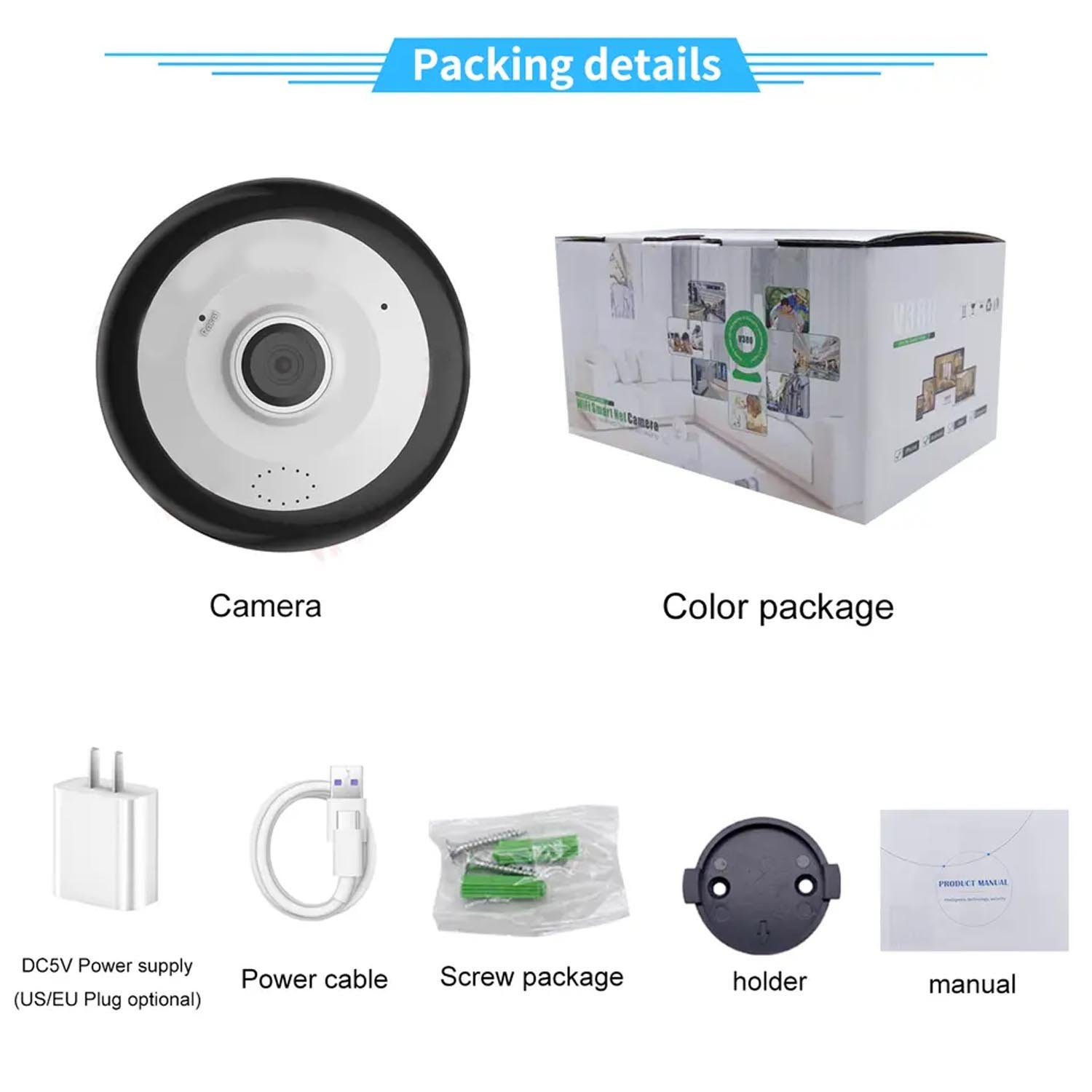 2023 NEW Product 1080P V380PRO Wholesale Home Security Smart Wireless P2P VR 360 Degree Fisheye Wifi Panoramic Camera