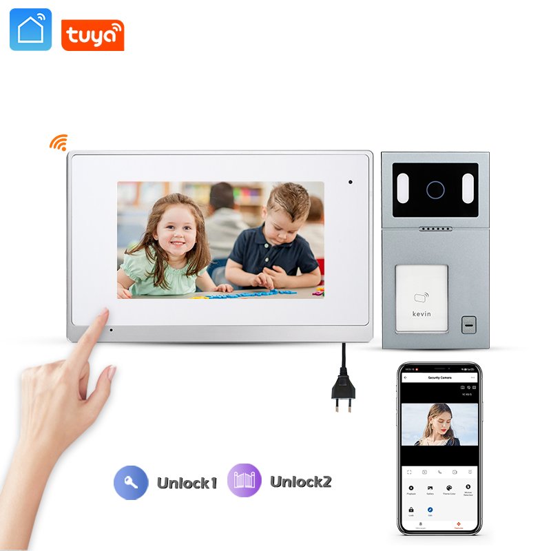 OEM ODM Tuya multi family outdoor & indoor CAT5 ip sip citofono doorbell 7inch wired video doorphone monitors door bell System