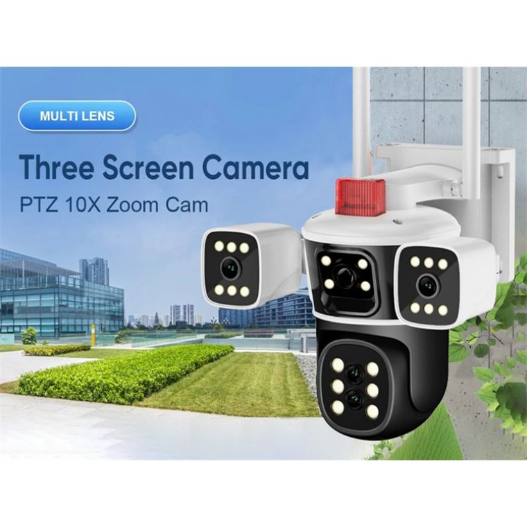Rscamtom 4 Lens Camera with 10X Zoom for Warehouse Security Motion Detection Color Night Vision wifi Camera