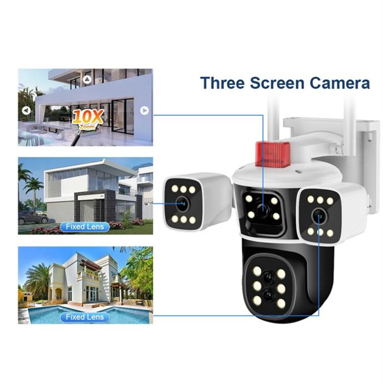 Rscamtom 4 Lens Camera with 10X Zoom for Warehouse Security Motion Detection Color Night Vision wifi Camera