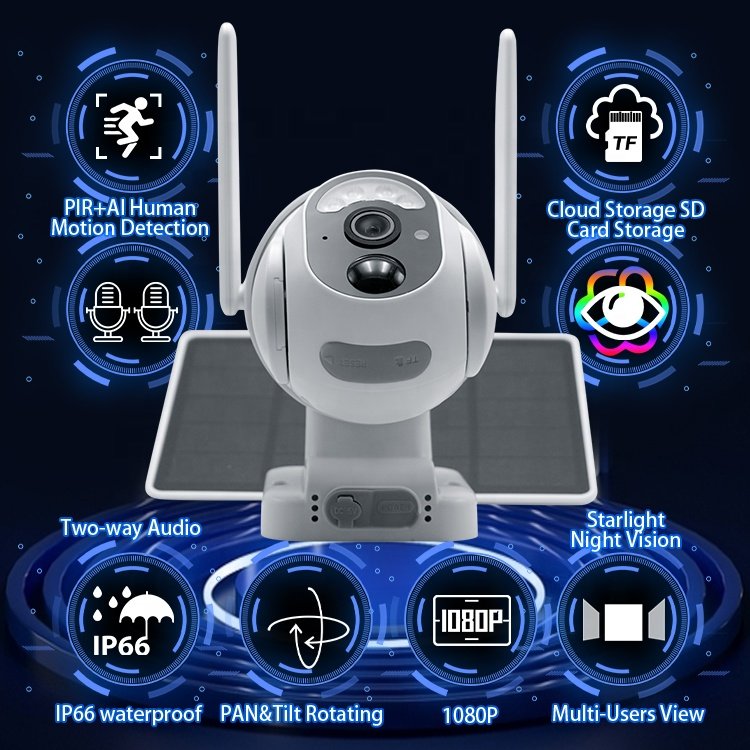 PTZ Inteligents Network Energy System Night Vision IP Powered Surveillance WIFI Security SIM Card 4G Outdoor CCTV Solar Camera