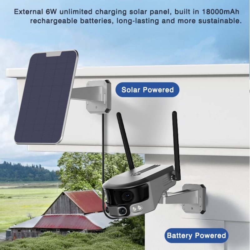 Dual lens Ultra Wide Angle Full Color 4K Solar panel Power Outdoor Lte 4g Sim Card Surveillance Security CCTV Solar Camera