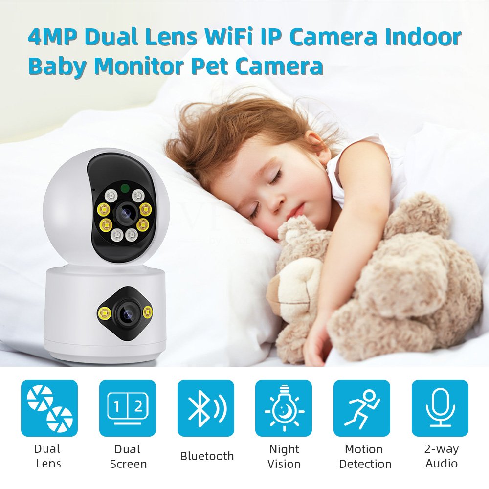 Anboqi Hot Cake 4MP Two-way Audio Motion Detection Humanoid Tracking Baby Monitor Dual lens Linkage CCTV Cameras Factory Price
