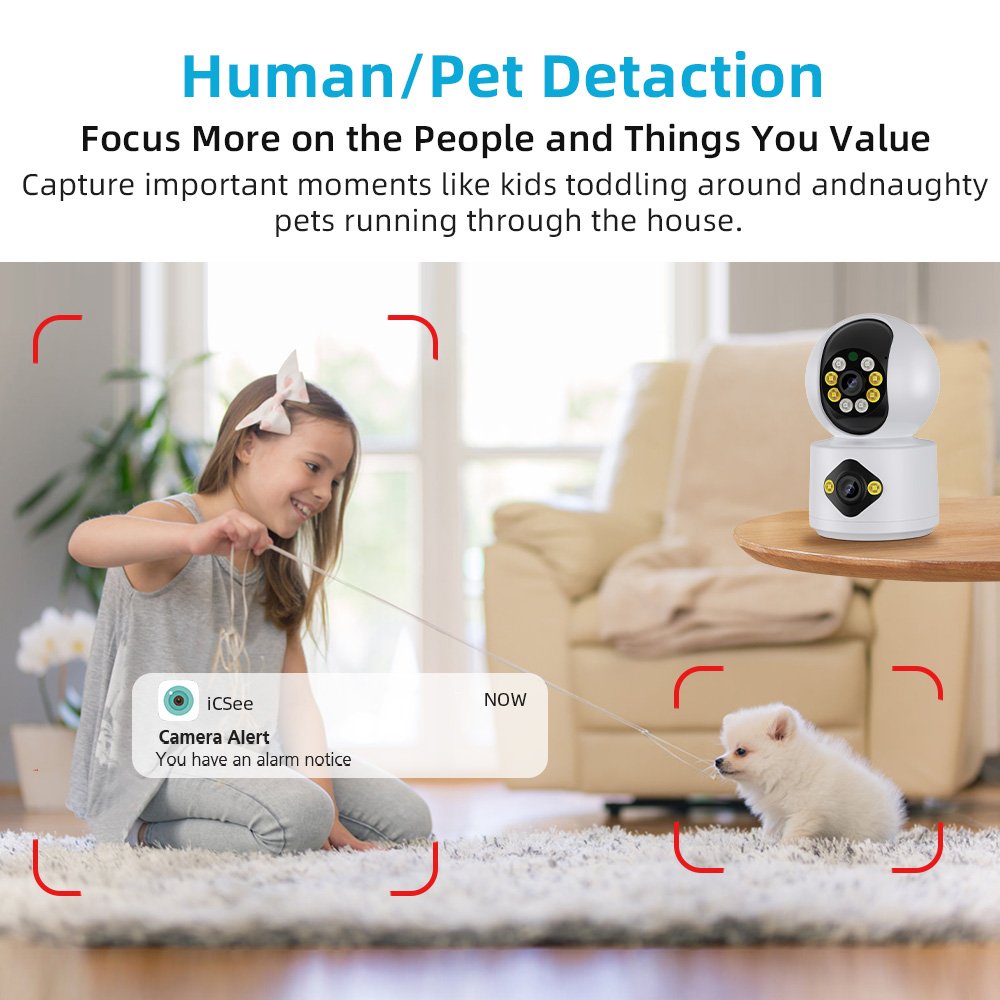 Anboqi Hot Cake 4MP Two-way Audio Motion Detection Humanoid Tracking Baby Monitor Dual lens Linkage CCTV Cameras Factory Price