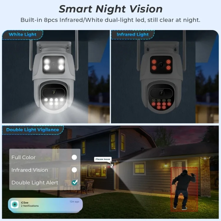 ICSEE 6MP Wireless PTZ Dome Camera Dual Lens Motion Alarm CCTV Security Colorful Night Vision Surveillance Camera