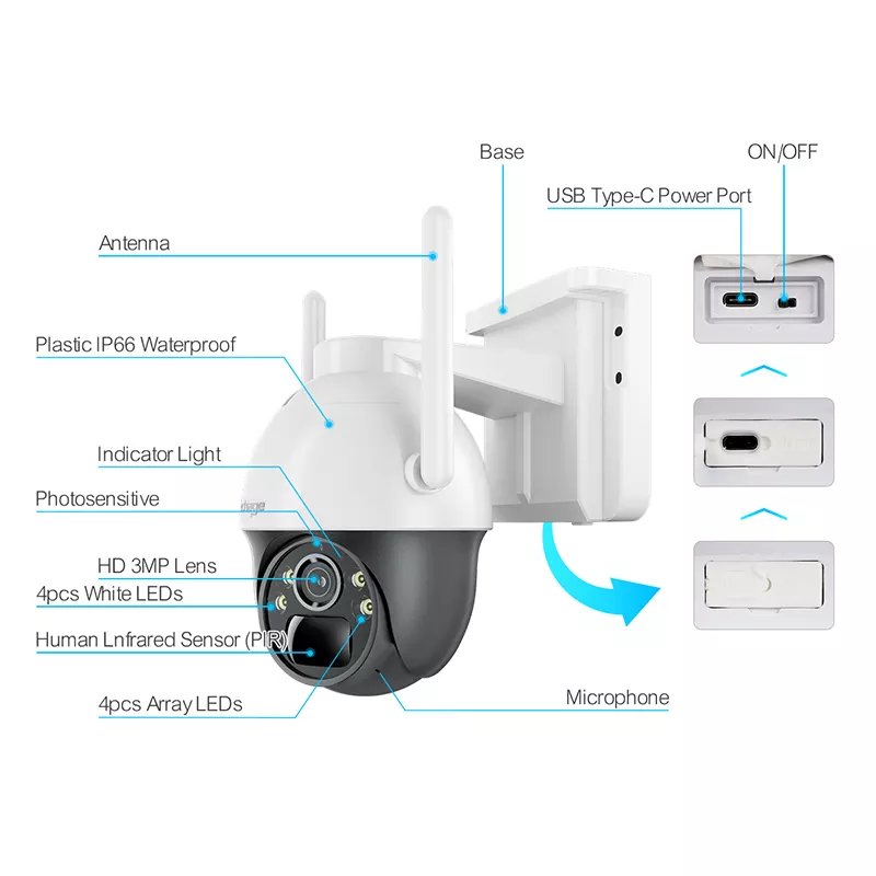 Hot Selling Sunisee 3MP Security Tapo Home System H.265 Video Outdoor Solar Surveillance & Ip Wifi Camera
