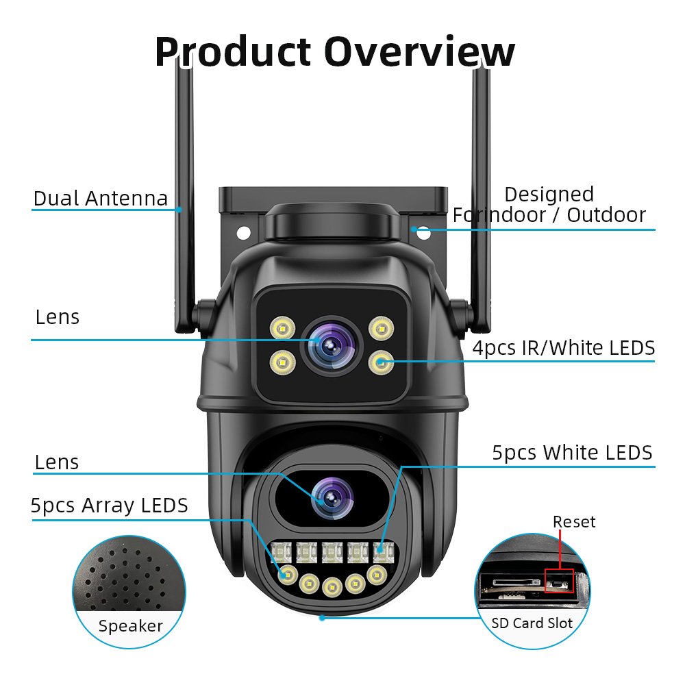 ICsee 6MP 4CH Wifi PTZ IP security camera system Kit Dual Lens Wireless NVR Outdoor PTZ CCTV Camera Wifi ip Surveillance Kit