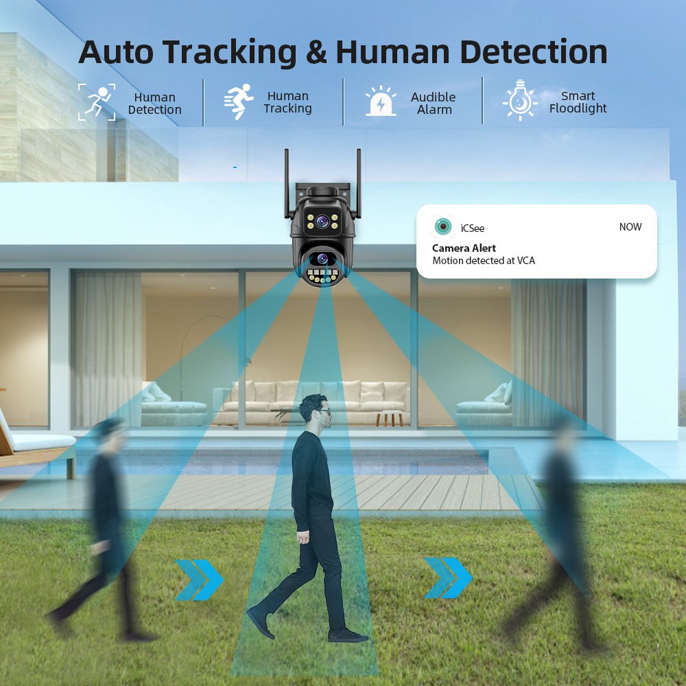 ICsee 6MP 4CH Wifi PTZ IP security camera system Kit Dual Lens Wireless NVR Outdoor PTZ CCTV Camera Wifi ip Surveillance Kit
