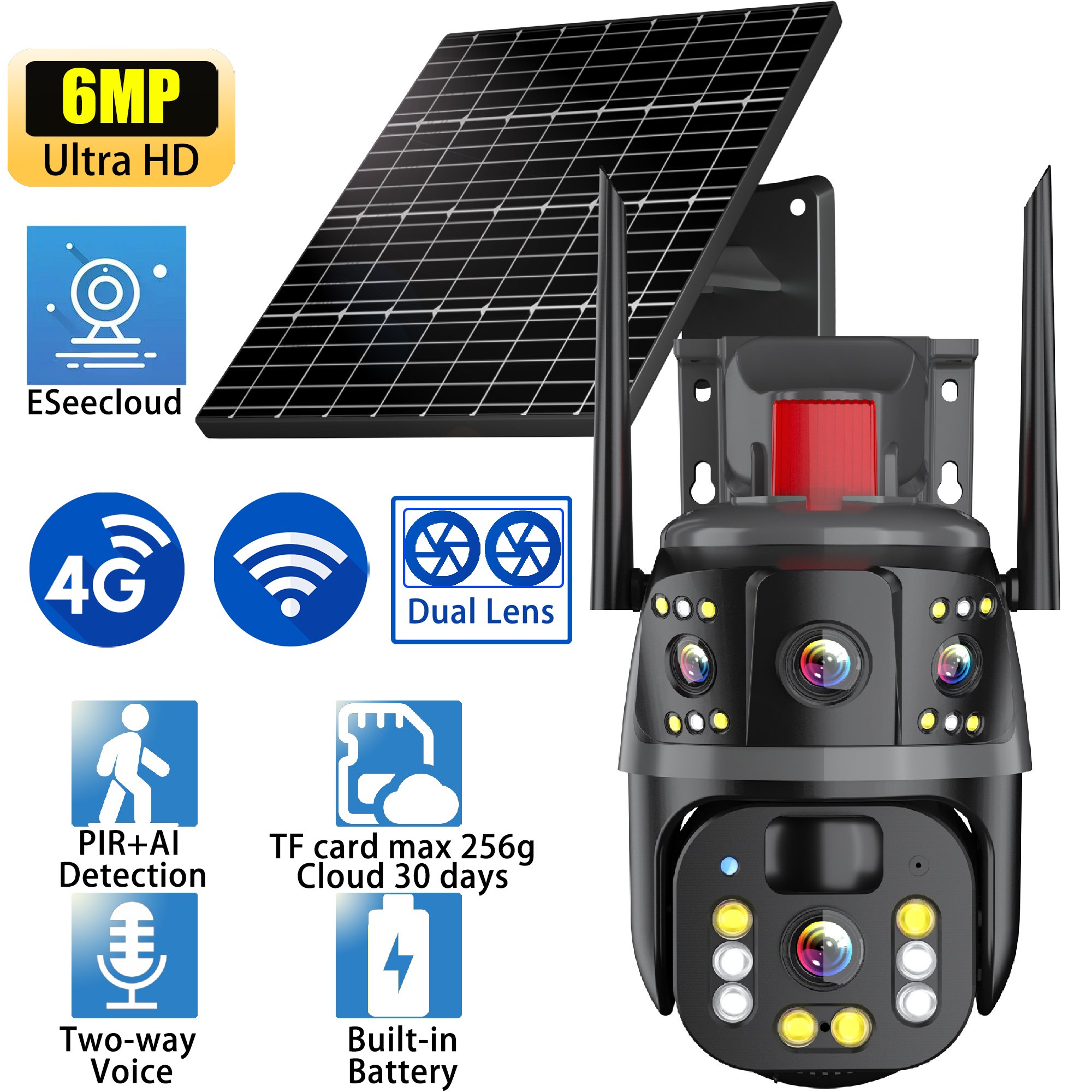 New Arrival 3 Screen Viewing Smart Home solar camera security cameras system Wireless Outdoor CCTV Wifi 4G Camera