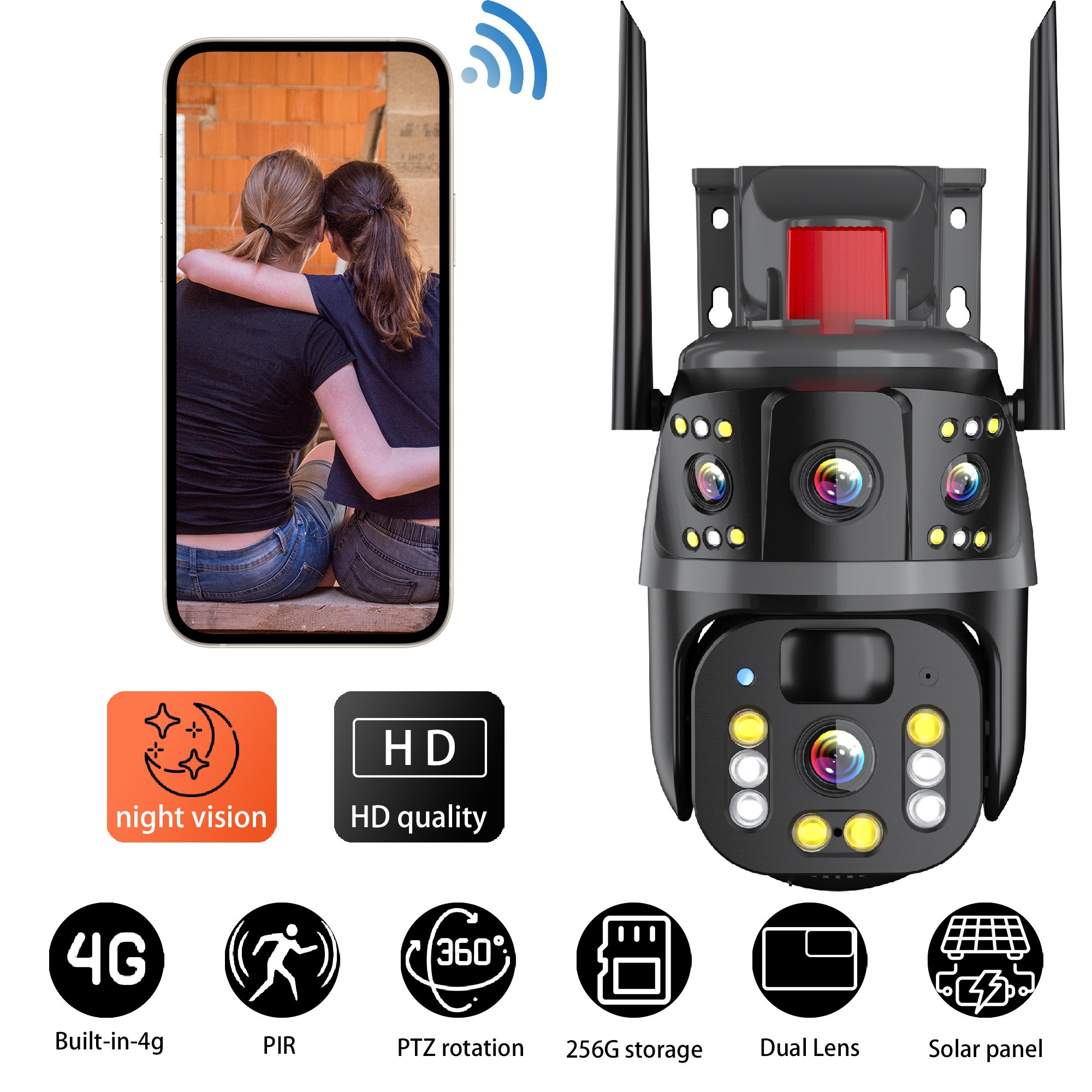 New Arrival 3 Screen Viewing Smart Home solar camera security cameras system Wireless Outdoor CCTV Wifi 4G Camera
