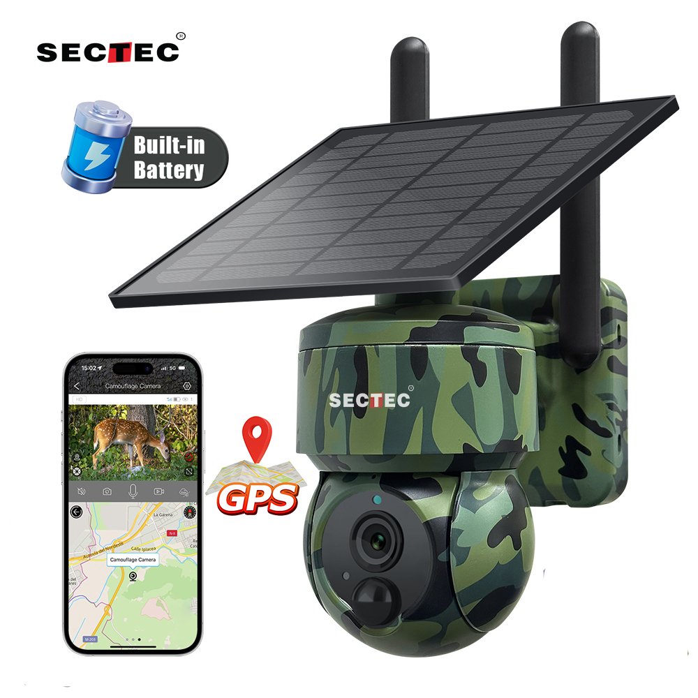 New GPS Location Camouflage Color Solar Battery Camera Powered Battery Surveillance Security System CCTV 4G Solar PTZ Camera
