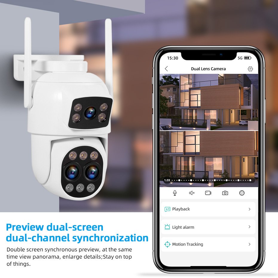 KERUI PTZ Network Camera 6MP Three Lens IP Camara Surveillance System Double Screen Ai Motion Alarm WIFI Outdoor Camera CCTV